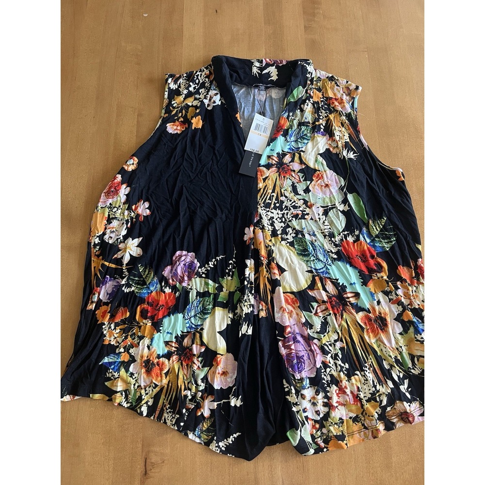 Cable & Gauge Women's 2X Floral Sleeveless Tunic Top Black Multicolor NWT $58